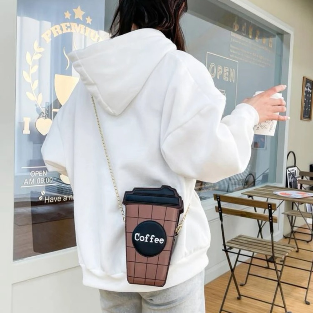 WORN ONCE ☕️Cup Design Letter Patch Novelty Bag☕️ - Picture 2 of 7